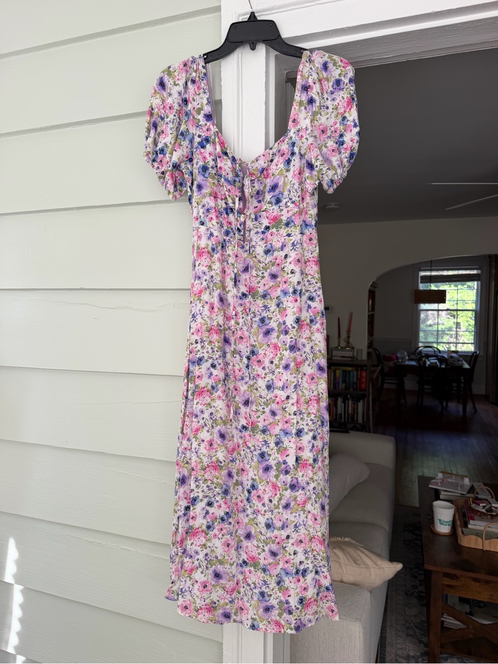 Astr Floral Puff-Sleeve Maxi Dress in Pink and Lavender